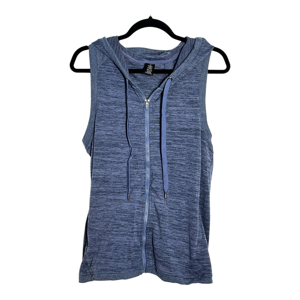 Active Life Womens Sleeveless Full Zip Hoodie Navy Heather Space Dye Crossover L